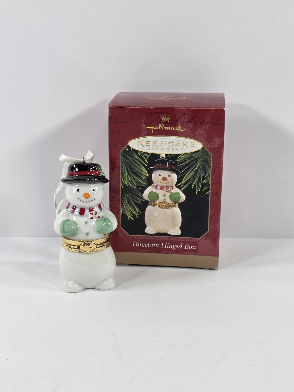 Hallmark White Snowman Porcelain Hinged Box Ornament